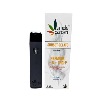 2ml Sunset Gelato Delta 8 + THC-P disposable vape sold online by Simple Garden.